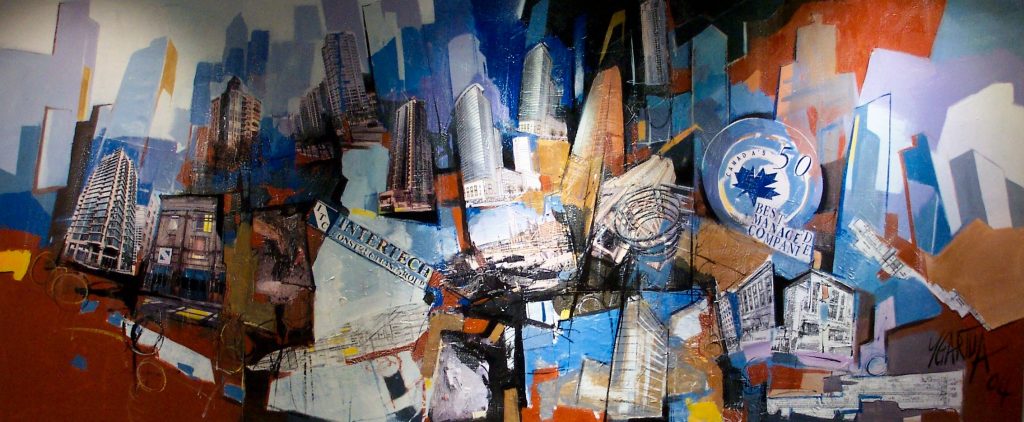 Painting of Vancouver city building by local artist Paul Ygartua